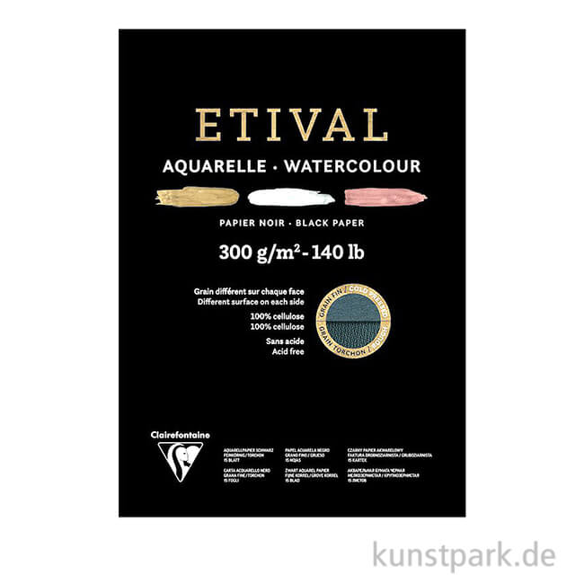 Artikelbild 1 des Artikels “Clairefontaine ETIVAL Aquarellblock - Schwarz, 300 g, 15 Blatt DIN A3“