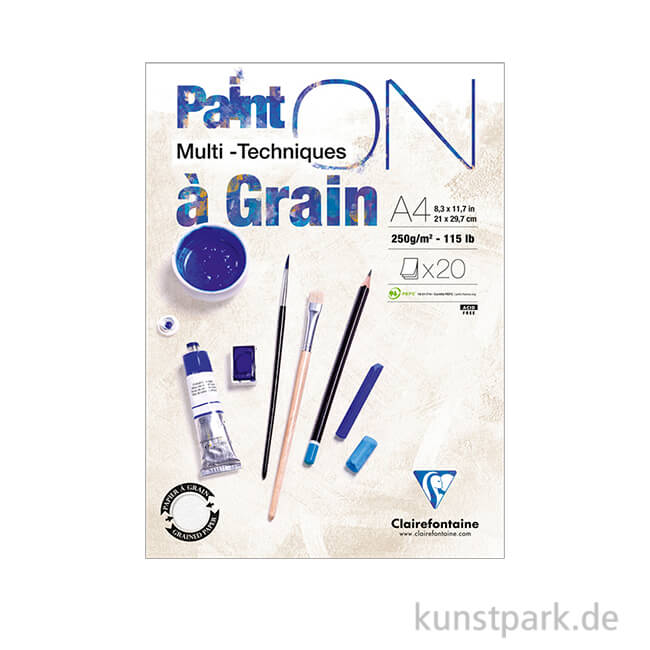 Artikelbild 1 des Artikels “Clairefontaine Paint'ON Papier à Grain, Rau, 250 g DIN A4 (20 Blatt)“