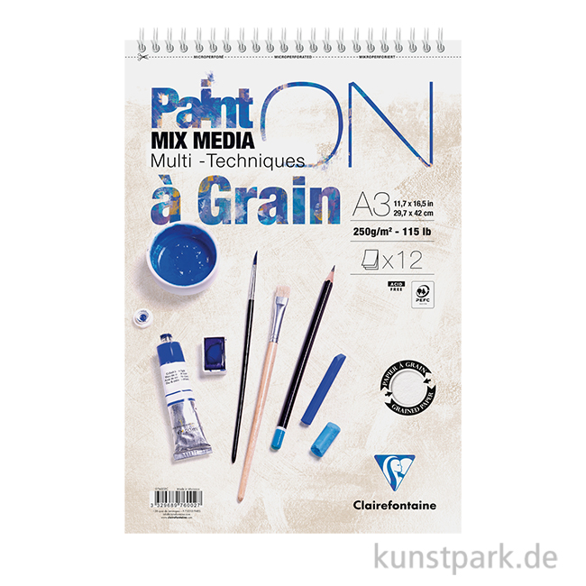 Artikelbild 1 des Artikels “Clairefontaine Paint'ON Papier, Gekörnt, 12 Blatt, 250g, Spiralblock “
