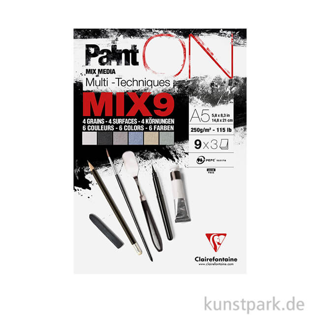 Artikelbild 1 des Artikels “Clairefontaine Paint'ON Papier Mix, 9 Farben, 250 g, 27 Blatt DIN A5“