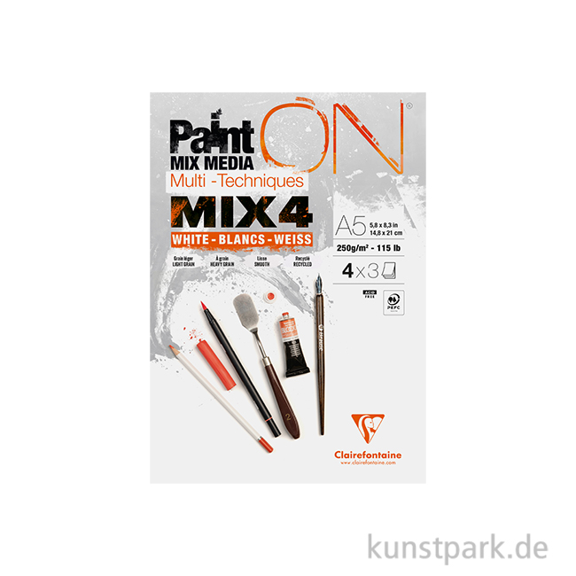 Artikelbild 1 des Artikels “Clairefontaine Paint'ON Papier, Mixed Media, MIX 4, 250g, 12 Blatt DIN A5“