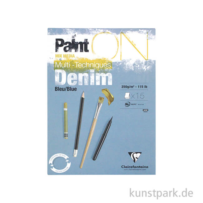 Artikelbild 1 des Artikels “Clairefontaine Paint'ON Papier - Denim, 250g, 15 Blatt DIN A5“