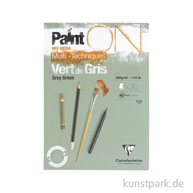 Artikelbild 1 des Artikels “Clairefontaine Paint'ON Papier - Grün-Grau, 250g, 30 Blatt DIN A4“