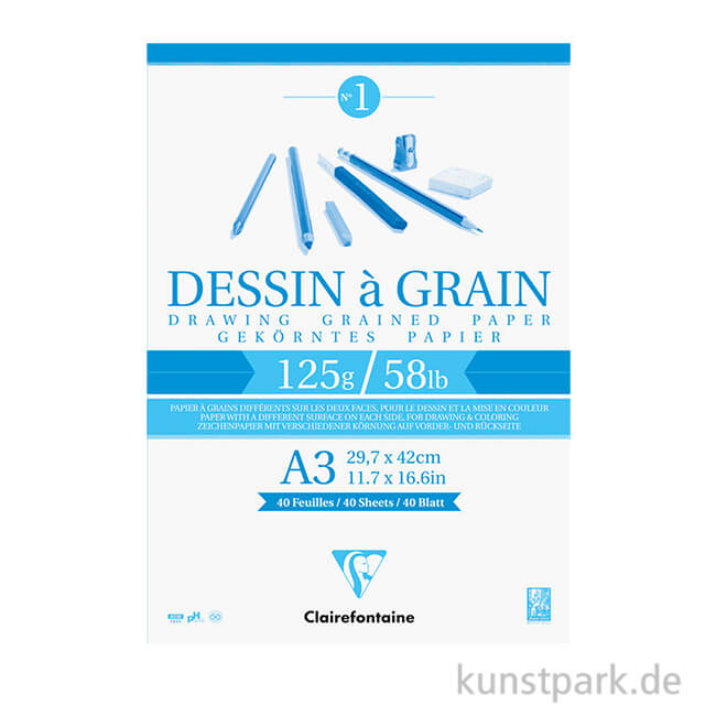 Artikelbild 1 des Artikels “Clairefontaine Zeichenblock Dessin à grain, 29,7 x 42 cm, 125 g, 40 Blatt “