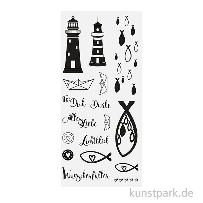 Artikelbild 1 des Artikels “Clear Stamps - Fische, Boote, Leuchtturm, 97 x 205 mm, 17 Motive “