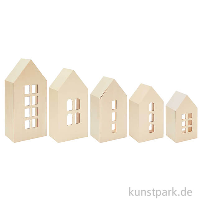 Artikelbild 1 des Artikels “Deko Häuser aus Holz mit Fenstern, verschiedene Größen, 5er Set “