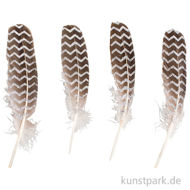 Artikelbild 1 des Artikels “Dekofeder mit Glitterdruck, 17 - 19 cm, 4 Stück Silber“