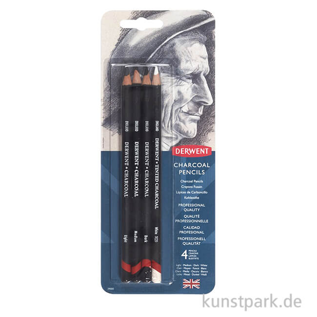 Artikelbild 1 des Artikels “Derwent CHARCOAL, 4 Kohlestifte, Light, Dark, Medium und Weiß im Set “