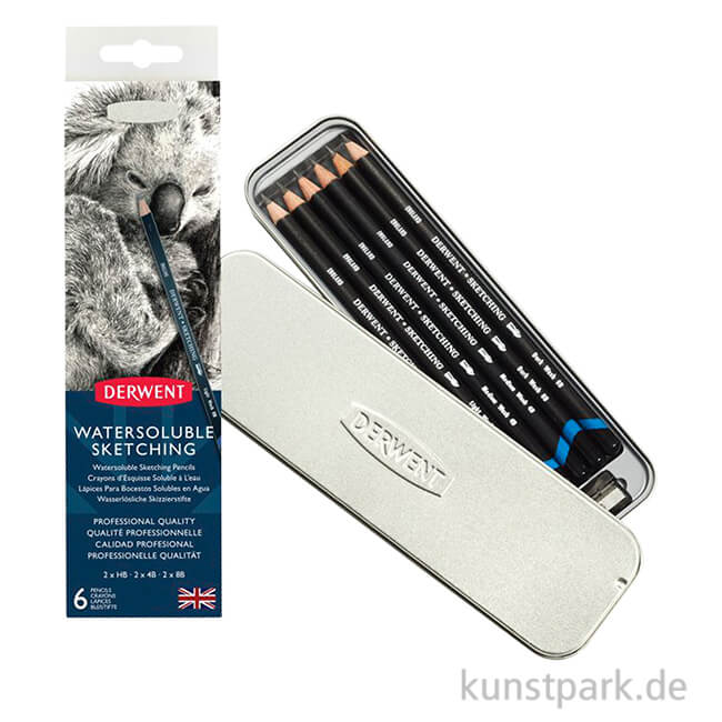 Artikelbild 1 des Artikels “Derwent SKETCHING Water, 6 Graphitstifte mit Anspitzer im Metalletui “