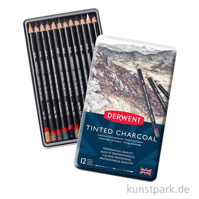 Artikelbild 1 des Artikels “Derwent TINTED Charcoal, 12 Tinten-Kohlestifte im Metalletui “