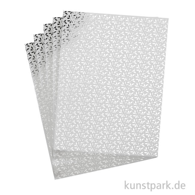 Artikelbild 1 des Artikels “Designkarton Silber - Ilex Stechpalme, DIN A4, 5 Blatt, 200g “