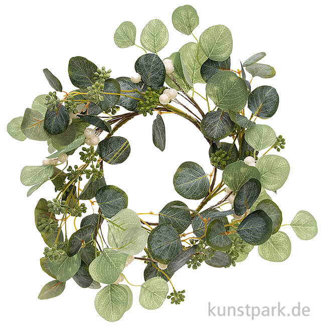 Artikelbild 1 des Artikels “Eukalyptuskranz mit weißen Glitter-Beeren, 17 cm Durchmesser “