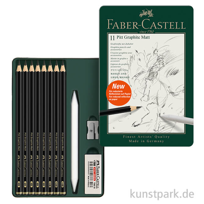 Artikelbild 1 des Artikels “Faber-Castell PITT Graphite Matt - 11er Set mit Zubehör im Metalletui “