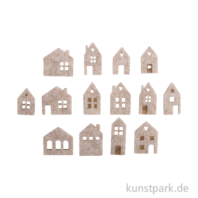 Artikelbild 1 des Artikels “Filz Streuteile Mini Häuser mit Klebepunkt, 2,5-3,5 cm, 14 Stück “