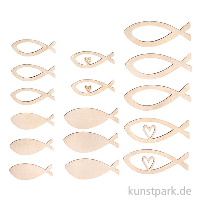 Artikelbild 1 des Artikels “Furnierholz Fische, Natur, 4-6 cm, Stärke 1 mm, 16 Stück “