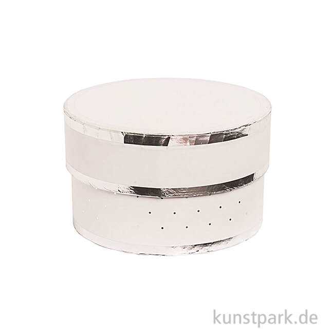 Artikelbild 1 des Artikels “Geschenkschachtel Rund - Weiß & Silber 10 x 6 cm“