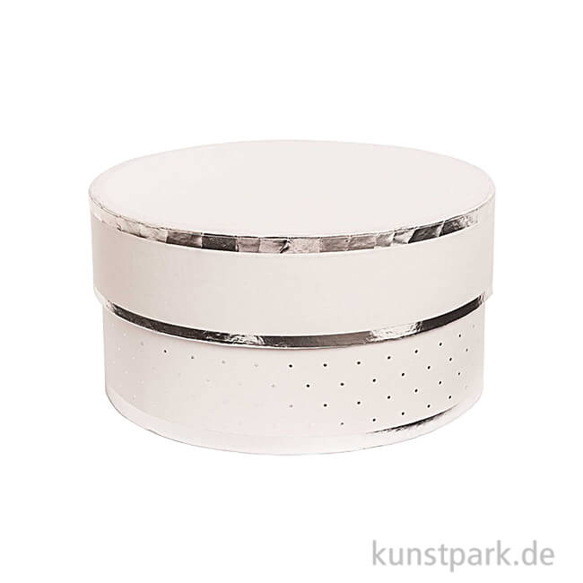 Artikelbild 1 des Artikels “Geschenkschachtel Rund - Weiß & Silber 15 x 8 cm“