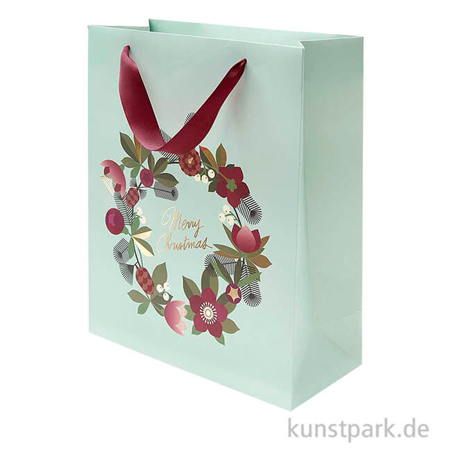 Artikelbild 1 des Artikels “Geschenktüte - Weihnachtskranz, Bordeaux-Grün, 26 x 32 x 12 cm “