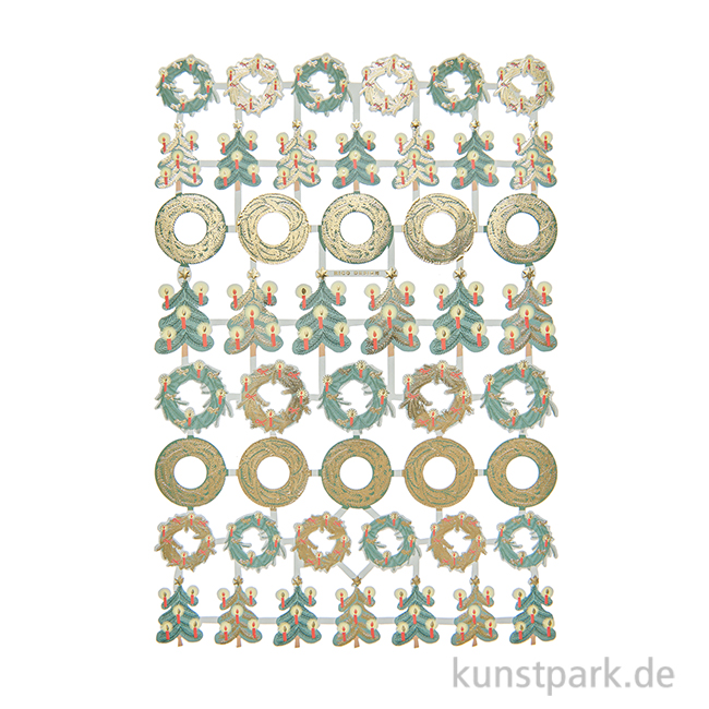 Artikelbild 1 des Artikels “Glanzbilder - Kränze, Weihnachtsbäume, 1 Bogen, 17 x 25 cm “