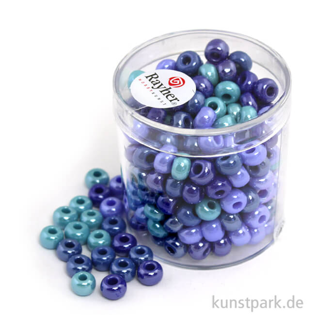 Artikelbild 1 des Artikels “Glas-Großlochradl Blau-Türkis Mix, opak, 55 g Dose | 6 mm“