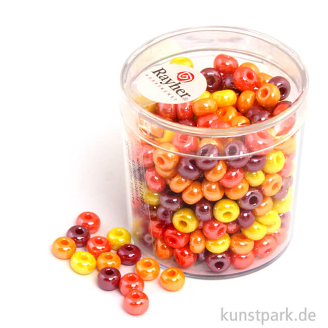 Artikelbild 1 des Artikels “Glas-Großlochradl Rot-Gelb Mix, opak, 55 g Dose | 5,4 mm“