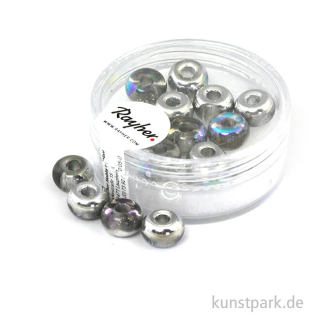 Artikelbild 1 des Artikels “Glas-Großlochradl transparent metallic - 9 mm - 14 Stück Dose | Silber Irisierend“