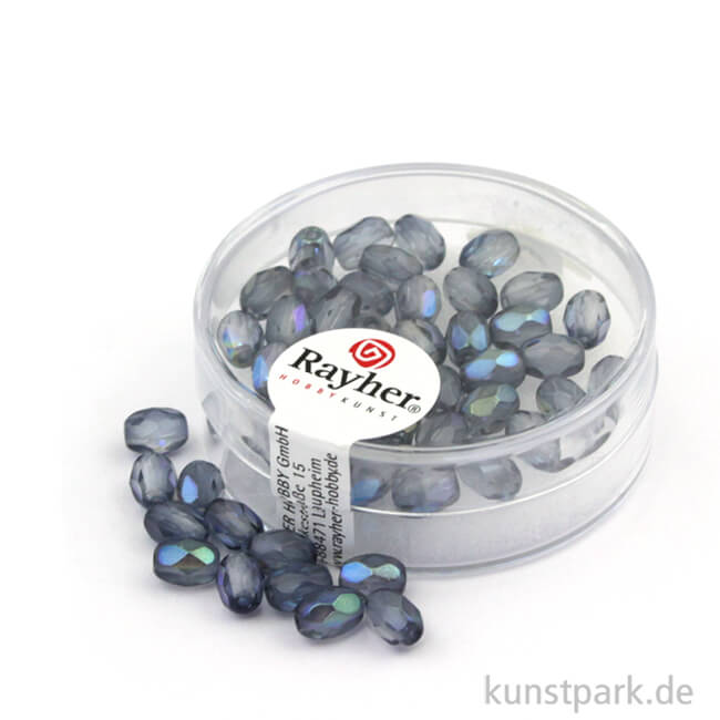 Artikelbild 1 des Artikels “Glas Schliffperle OLIVE irisierend - 6x4 mm - 50 Stück Dose | Blaugrau“
