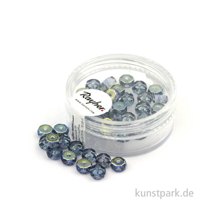 Artikelbild 1 des Artikels “Glas Schliffperle RADL irisierend - 6x3 mm - 40 Stück Dose | Blaugrau“