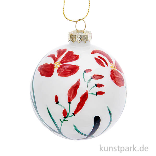 Artikelbild 1 des Artikels “Glaskugel - Baumschmuck mit Blumen, handbemalt, 8 cm “