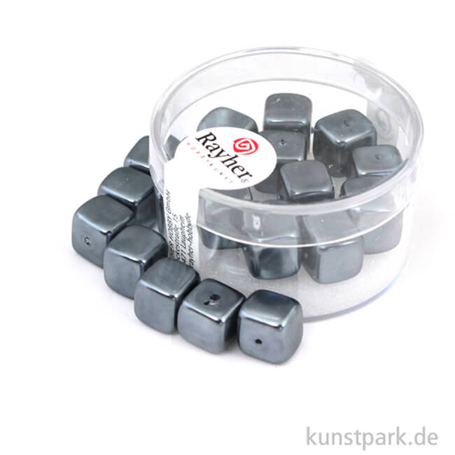 Artikelbild 1 des Artikels “Glasperlen-Würfel - 8x9 mm - 18 Stück Dose | Anthrazit“