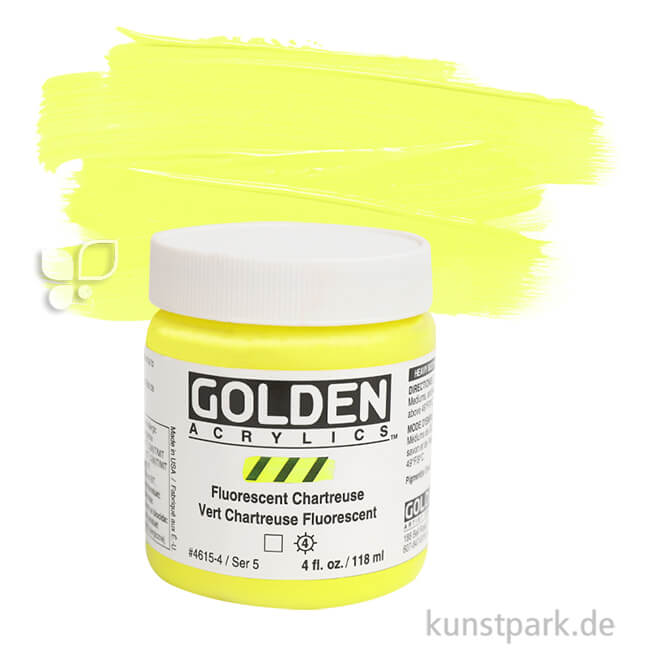 Artikelbild 1 des Artikels “GOLDEN Fluorescent Leuchtfarbe, Fluoreszierende Acrylfarbe, 119 ml Einzelfarbe | Chartreuse“