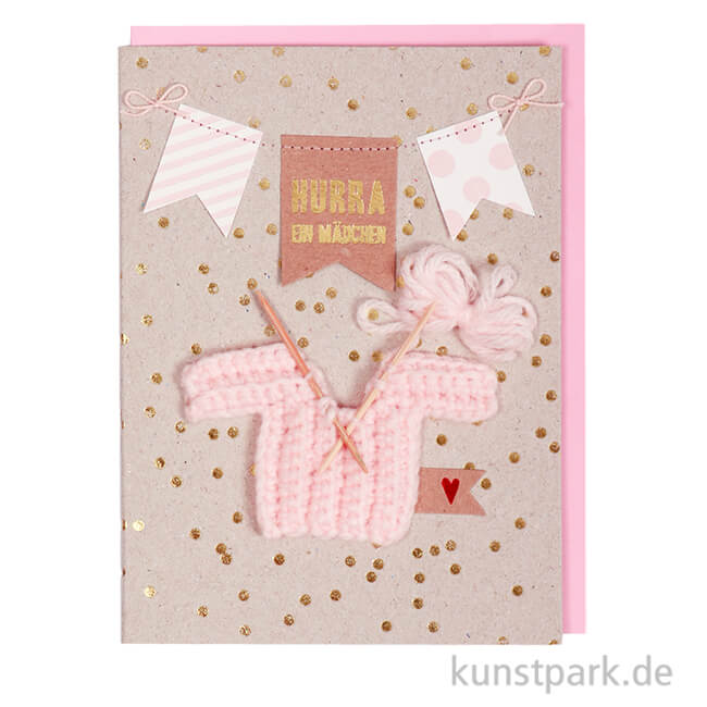 Artikelbild 1 des Artikels “Good old friends - Baby Strickkarte, Hurra ein Mädchen “