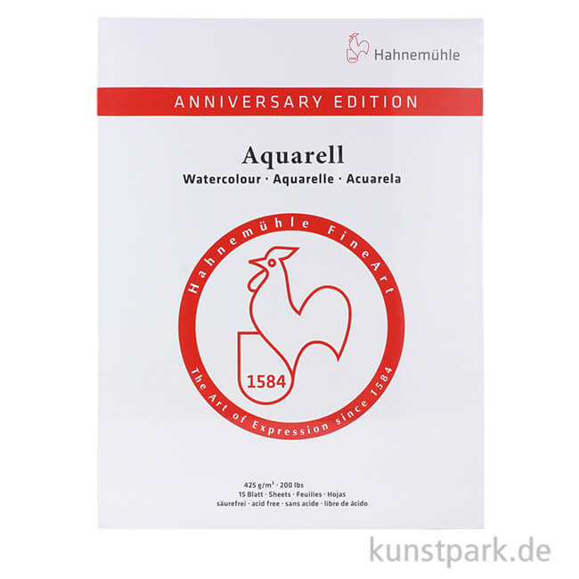 Artikelbild 1 des Artikels “Hahnemühle ANNIVERSARY Aquarellblock, 15 Blatt, 425g, matt 30 x 40 cm“
