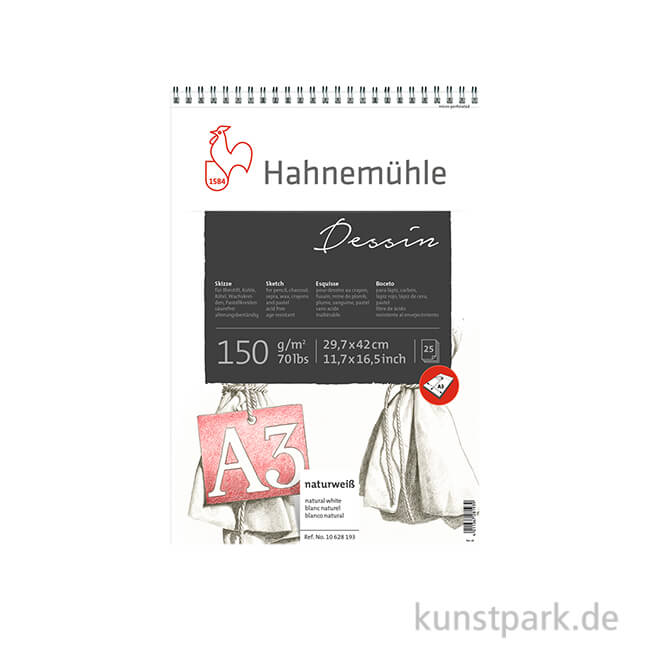 Artikelbild 1 des Artikels “Hahnemühle DESSIN Skizzenpapier, 25 Blatt, 150g, spiral DIN A3“
