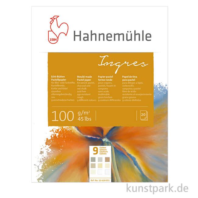 Artikelbild 1 des Artikels “Hahnemühle Echt-Bütten INGRES Pastellpapier, 20 Blatt, 100g, 9 Farben “