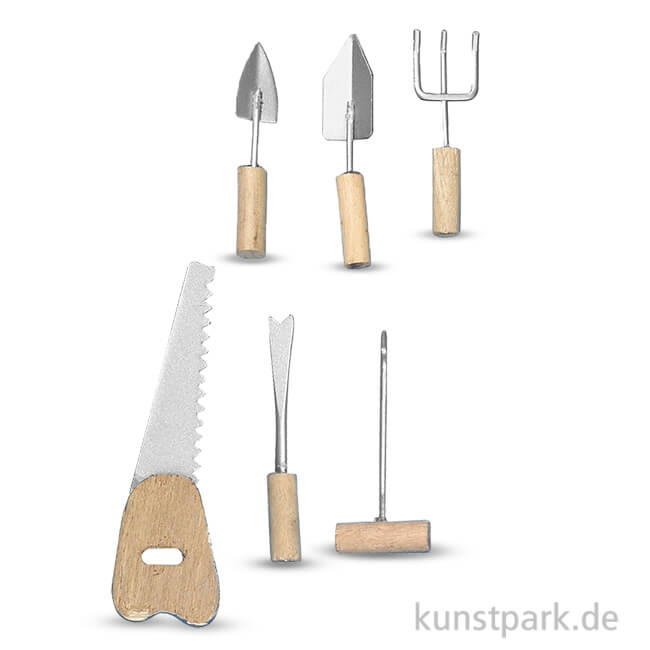Artikelbild 1 des Artikels “Mini Handwerkzeug-Set aus Holz und Metall, 4-6,5 cm, 6 Stück sortiert “