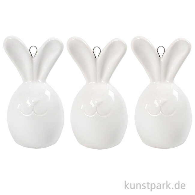 Artikelbild 1 des Artikels “Hase aus weißer Keramik zum Hängen, Größe 6,7 x 3,6 cm, 3 Stück “
