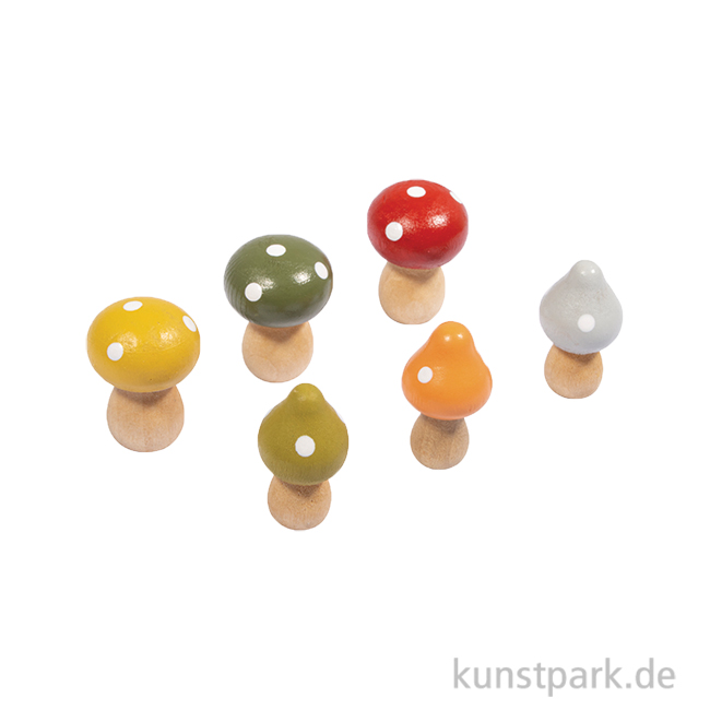 Artikelbild 1 des Artikels “Holz Pilze, Bunt, 1,5 + 1,9 x 2,6 cm, 6 Stück “