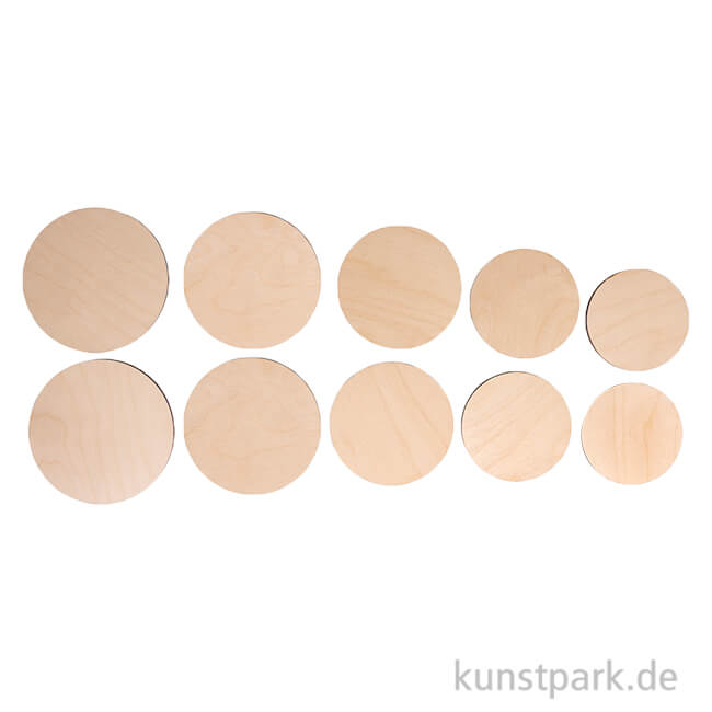Artikelbild 1 des Artikels “Holz Platten Set, Natur, Rund, ø 7,5-10,5 cm, Stärke 4 mm, 10 Stück “
