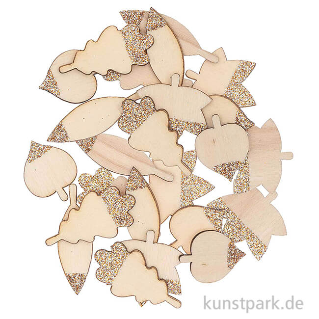 Artikelbild 1 des Artikels “Streudeko Blätter - Naturholz mit Rosegold-Glitter, 48 Stück “