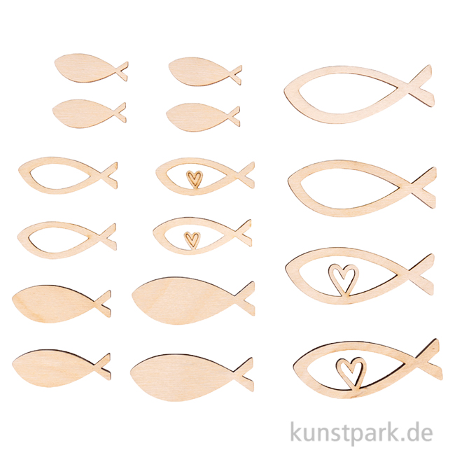 Artikelbild 1 des Artikels “Holz Streuteile Fische, Natur, 4-6 cm, 16 Stück “
