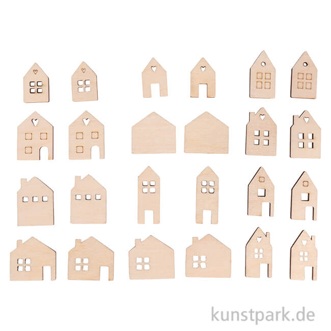 Artikelbild 1 des Artikels “Holz Streuteile Mini Haus, Natur, 2,5-3,5 cm, 24 Stück “