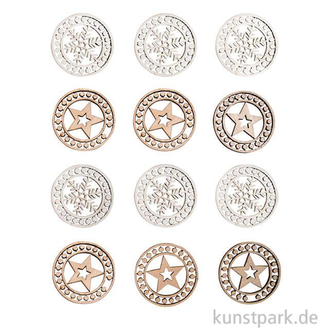 Artikelbild 1 des Artikels “Holz-Streuteile - Stern & Schneeflocke, 3,2 cm, 12 Stück “