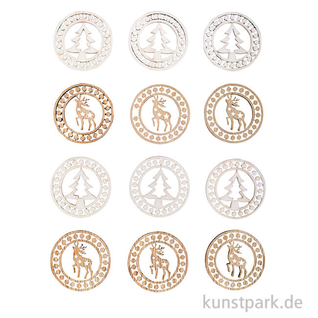 Artikelbild 1 des Artikels “Holz-Streuteile - Tanne & Hirsch, 3,2 cm, 12 Stück “