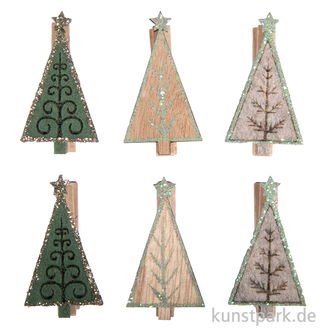 Artikelbild 1 des Artikels “Holz Weihnachtsbaum auf Klammer, 3 x 5,2 cm, 6 Stück “