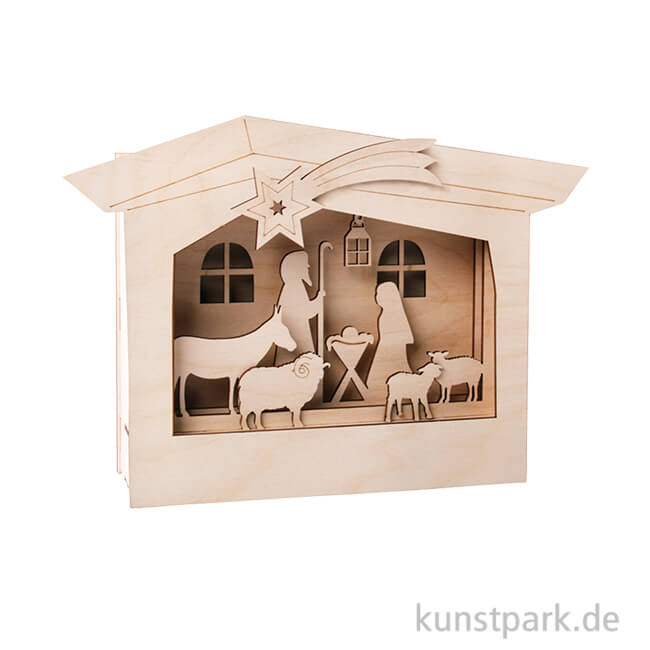 Artikelbild 1 des Artikels “Holzbausatz 3D-Motivrahmen - Krippe, 24 x 24 x 6,3 cm, 13-teilig “
