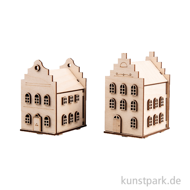 Artikelbild 1 des Artikels “Holzbausatz Nordic Häuser, Natur, 11,2-12,3 cm, 73-tlg + Lichterketten “