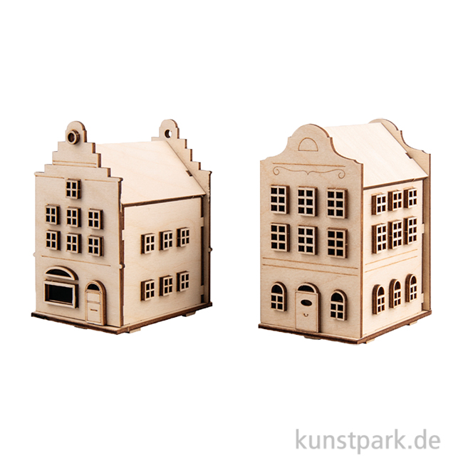 Artikelbild 1 des Artikels “Holzbausatz Nordic Häuser, Natur, 11,8-12 cm, 85-tlg + Lichterketten “