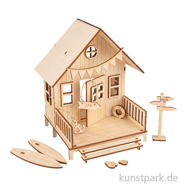 Artikelbild 1 des Artikels “Holzbausatz Strandhaus, Natur, 13,5 x 13 x 18 cm, 36-teilig “