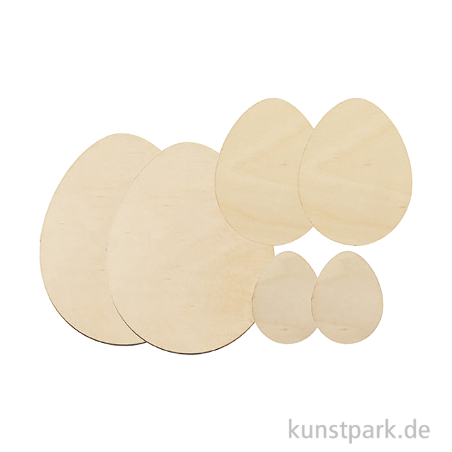 Artikelbild 1 des Artikels “Holzeier zum Bemalen, Flach, Natur, Set mit 3 Größen, 6 Stück “